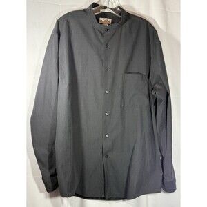 Alfani Black Sueded Long Sleeve Collarless Button Up Shirt Size XL